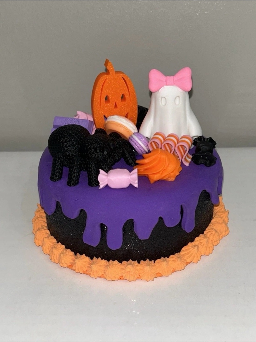 Whimsical Halloween Fake Cake Décor Purple, Orange, Black & White Handmade